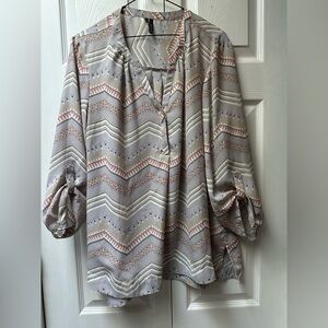 Maurices XL Patterned Blouse with Roll-Up Sleeves